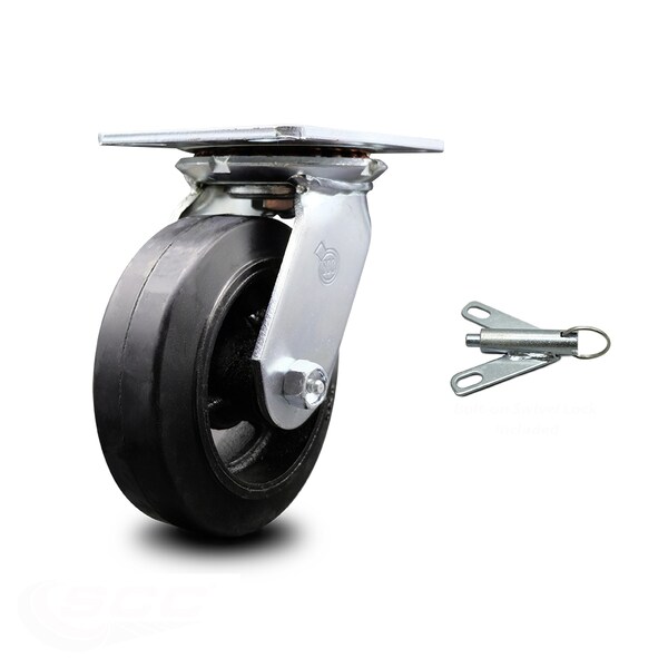 Service Caster 6 Inch Heavy Duty Rubber on Steel Caster with Roller Bearing and Swivel Lock SCC SCC-35S620-RSR-BSL - main